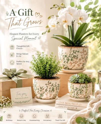 Ceramic Plant Pots, Nursery Pots with Drainage Hole, 3.5 Inch Succulent Pots for Plants, Small Indoor Flower Pots, Modern Decorative Planters for House Plants, Garden Planters, White Green - Image 2