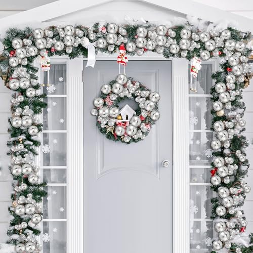 2 Pcs 6 ft Christmas Ball Ornament Garland, Silver - Image 3