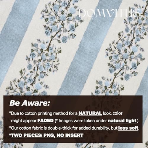 DOMVITUS Floral Throw Pillow Covers 24x24 Inch Set of 2, Block Print Decorative Pillow Covers Vintage Striped Neutral Farmhouse Boho Home Decor for Couch Sofa Bed Living Room, Light Blue - Image 3