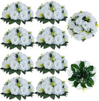 BLOSMON White Flowers for Wedding Centerpieces: 10 Pcs, 15 Faux Silk Roses by Blosmon