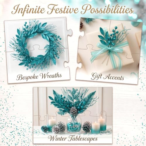 66 Pcs Teal Christmas Glitter Picks and Sprays - Image 5