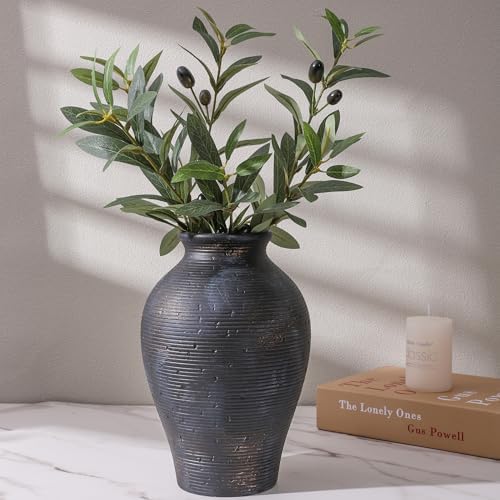 Ceramic Flower Vase Home Decor, 9 in Farmhouse Table Vases Rustic Vintage Living Room Kitchen Bedroom Pottery Decorative Vases for Flowers House Shelf Office Coffee Desk Dining Entryway, Black Gold - Image 5