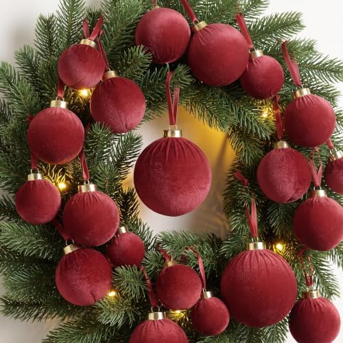 ZenNex 48 Pcs Velvet Christmas Balls Bulk, Flocked Xmas Tree Ornaments, Red - Image 5