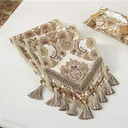 vctops Vintage Luxury Jacquard Damask Floral Table Runners Tea Table Decoration with Multi-Tassels 13"x117" Beige - Image 2