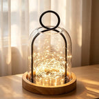 7.5" High Versatile Black Metal Candle Holder with Handmade Sturdy Glass Dome and Natural Wooden Base for Pillar Candle & Plants, Industrial, Farmhouse, Shabby Chic, Display Cloche Bell Jars - Image 4