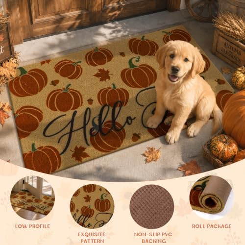 LOKHOM Fall Welcome Door Mat, 24"x36" Coir Outside Doormat Hello Pumpkin - Image 4