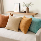 MIULEE Soft Decorative Chenille Fall Pillow Covers Beige Orange Teal 18x18 - Image 3