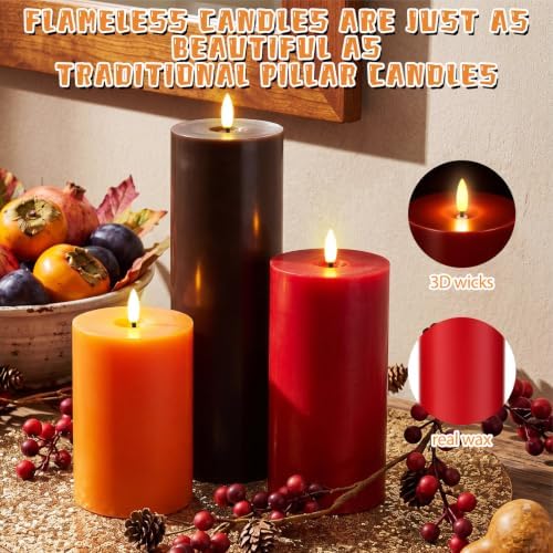 Retisee 3 Pcs 6/8/12" Fall Flameless LED Candles Decorations for Home - Image 3