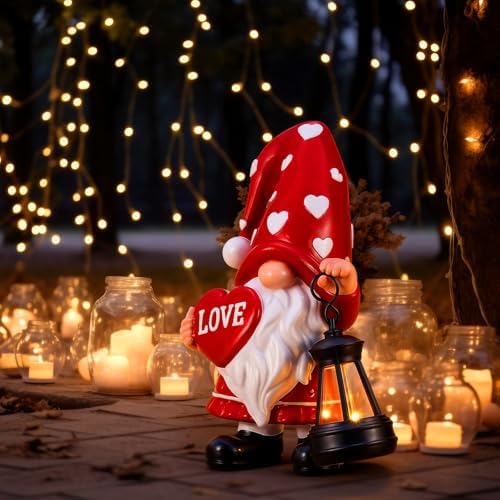 Retisee Solar Valentine's Day Garden Statue Resin Gnome Statue with Hearts LED Lights Outdoor Love Solar Light Figurine Decoration for Yard Patio Lawn Gift for Valentine's Day Anniversary - Image 6