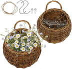DOITOOL 2PCS Woven Hanging Wall Basket Rattan Wall Planter, Wicker Handmade Baskets Rustic Flower Pots Plant Containers for Garden Home Storage Flowers Hanging Planters by DOITOOL