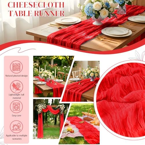 12 Pack Red Cheesecloth Table Runner 10FT Wedding Party Decor - Image 6