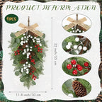 22" Christmas Wreaths for Front Door 4 PCS Christmas Teardrop Swag Artificial Winter Wreath with Red White Berry Pine Cone Eucalyptus for Front Door Indoor Outdoor Wall Hanging Wreaths Decor - Image 3