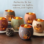 SHMILMH Thanksgiving Votive Candle Holder Set of 12, Glass Tealight Votives Holder with 6 Laser Engraving Patterns, Fall Table Centerpiece Indoor Outdoor Decor - Image 6