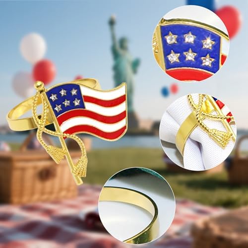4th of July Napkin Rings 12Pcs, Patriotic Napkin Ring Holders for Independence Day Party Tableware, American Flag Dinning Table Parties Supplies, Wedding Decorations - Image 4