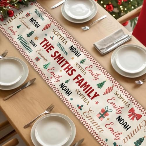 Personalized Family Name Word Christmas Theme Table Runner, Christmas Carpet Runner, Holiday Decoration Gift, Custom Family by Unknown