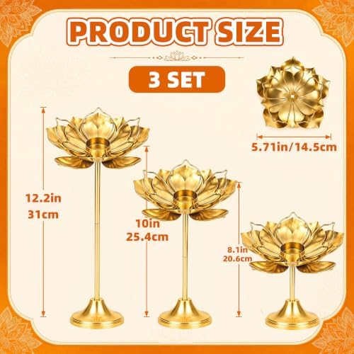 3 Pcs Diwali Lotus Candle Holders, Detachable Tealight Stands for Pooja - Image 2