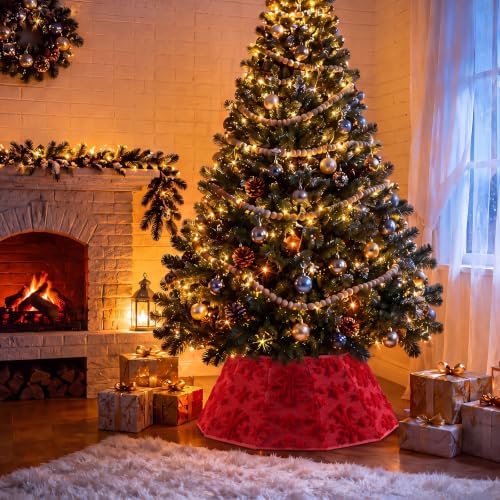 Soulchen 30 Inch Christmas Tree Collar Red Snowflake Tree Skirt Ring Jacquard Velvet Foldable Christmas Base Cover for Xmas Base Stand Cover Holiday Party Indoor Home Decorations - Image 6