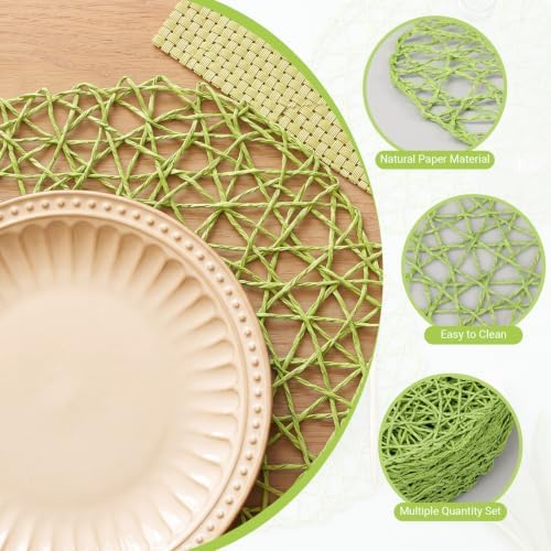 Threehoney Paper Braided Round Placemats, Set of 36, Green, 13 in - Image 3