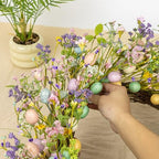 J'FLORU Artificial Easter Wreath 22 Inch Easter Wreaths for Front Door Colorful Egg Wreath with Flowers Green Leaves for Door Wall Porch Farmhouse Decor - Image 3