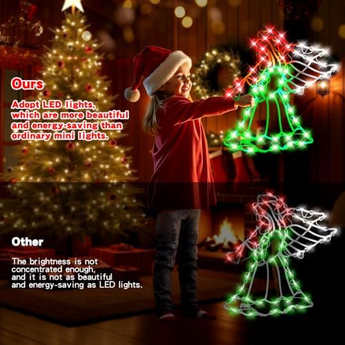 4 Pack Christmas Window Silhouette LED Lights Decorations, Santa Claus, Wreath, Angel, Snow Man Christmas Window Light Decorations with 50 Bulbs for Holiday Wall Door Glass Decorations - Image 3