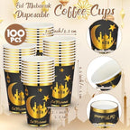 Domensi 100 Pack Eid Mubarak Paper Cups Gold Foil Disposable, Black - Image 2