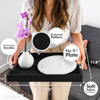 Modern Elegant 17.5"x12" Black Rectangle Shagreen Faux Leather Decorative Tray Ottoman Coffee Table Perfume Living Room Kitchen Serving Tray with Silver Metal Handles for All Occasion's - Image 3