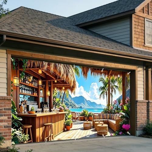 ANNA QUEEN 7x16 ft Garage Door Banner,Reusable Large Outdoor Backdrop for Tropical,Patriotic,Graduation and Christmas Party Decorations (Tropical Beach Bar) - Image 6