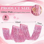 Breling 8 Pcs Iridescent Pink Ceiling Fringe Curtains, Foil Drapes, 15 ft - Image 2