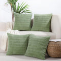 All Smiles Decorative Sage Green Throw Pillow Covers 16x16 Set of 4 Farmhouse Rustic Boho Home Decor Soft Plush Striped Corduroy Square Cushion Case for Living Room Couch Bed Sofa by AllSmiles
