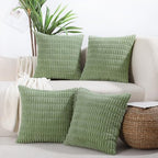 All Smiles Decorative Sage Green Throw Pillow Covers 20x20 Set of 4 Farmhouse Rustic Boho Home Decor Soft Plush Striped Corduroy Square Cushion Case for Living Room Couch Bed Sofa by AllSmiles