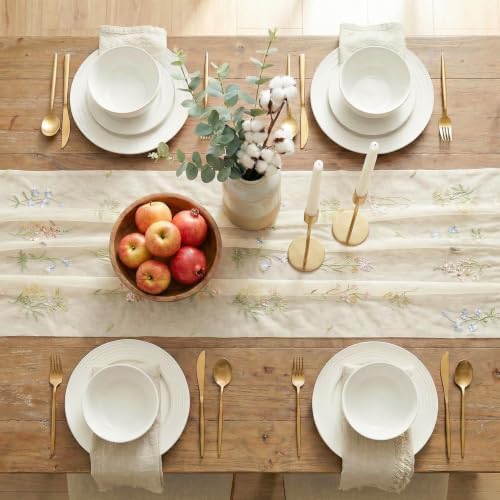 Artoid Mode 6PC Wildflower Floral Beige Apricot Gauze Embroidery Table Runner 120 Inch 10FT, Tulle Seasonal Spring Kitchen Dining Table Decor for Home Party - Image 5