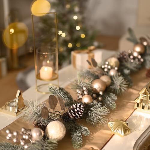Valery Madelyn 6 Ft Christmas Garland with Lights for Mantle White Gold - Image 3