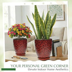 11.8 Inch Flower pots for Indoor Plants,Ceramic Planter with Saucer Drainage Leak-Proof Mesh Gardening Gloves (Diamond Red) - Image 2