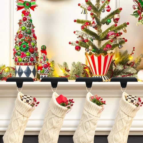 Christmas Stocking Holder Bases for Mantle, Anti-Slip Black Christmas Stocking Hangers Set of 4, Metal Stocking Hanging Hooks for Christmas Fireplace Mantel Xmas Holiday Decorations - Image 3