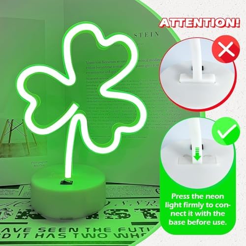 Shamrock Neon Sign, St. Patrick's Day Decorations with USB/Battery Powered, LED Clover Lucky Green Neon Lights for Man Cave Bar Pub Home Party Room Wall Decor (Shamrock With Holder Base, 2 Shamrock) - Image 4