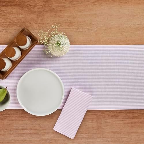 Solino Home 100% Pure Linen Table Runner, 14 x 108 in, Pink, Narrow Stripe - Image 4