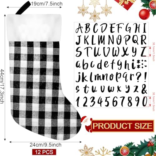 Tatuo 12 Pack Christmas Burlap Stockings Hanging,Black White - Image 2