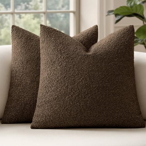 MIULEE 26x26 Decorative Euro Sham Boucle Couch Pillow Covers Brown by MIULEE