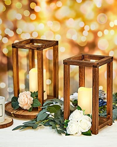 Huquary 16Pcs Wooden Wedding Lantern Centerpiece Rustic Wood Lantern, Brown - Image 6