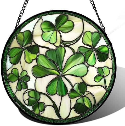 Ireland Green Clover Stained Glass Window Hanging Suncatcher Gifts 15" by Follow