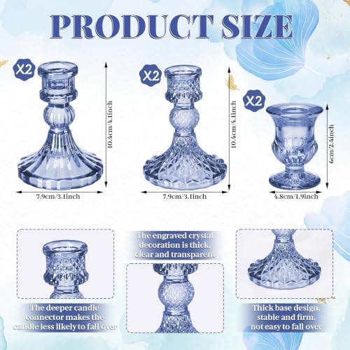 Mumufy 12-piece Blue Glass Candle Holders with Flameless Taper Candles - Image 4