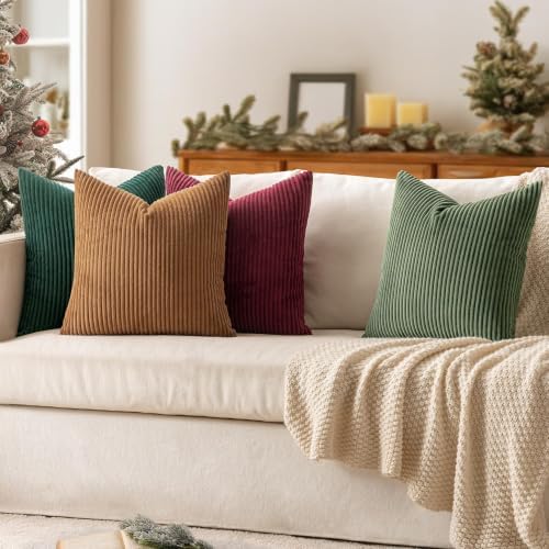 MIULEE Soft Corduroy Decorative Throw Pillow Covers Christmas Green 20x20 - Image 4