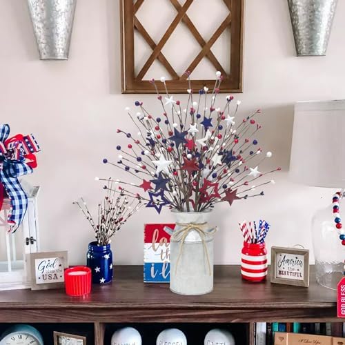 Uieke 4 Pcs 4th of July Decorations Patriotic Artificial Berry Stems Picks with Vase Red White Blue Star Shaped Berries Picks for Independence Day Party Supplies Table Home Office Party Decor - Image 7