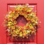 JINGHONG Fall Wreaths for Front Door 22 Inch Artificial Fall Wreath Floral Autumn Wreath with Colorful Daisies Orange Foliage for Indoor Outside Door Harvest Festival Thanksgiving Day Celebration - Image 5