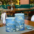 ALAZA Van Gogh Almond Blossom Flickering Flameless Candles Battery Operated with Remote Timer,Tea Light Candles LED Pillar Votive Candles Set of 2 for Outdoor Indoor Decorations - Image 6
