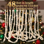 48Ft Christmas Wood Bead Garland Rustic Holiday Decor for Tree (Beige) - Image 3
