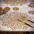 Snowkingdom Pack of 18 Gold Placemats Metallic Round Leaf Bulk Pressed Vinyl Dinning Kitchen Table Charger Mats Decorations for Mothers Day Wedding Party Birthday Event Holiday Christmas Thanksgiving - Image 4