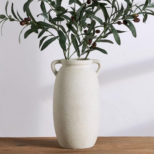 Dobbyby Ceramic Flower Vase 12 inch Farmhouse Rustic Vase Decorative Pottery Terracotta Tall Vases for Home Decor Table Mantle Fireplace Living Room Bathroom Wedding Centerpiece(Large-White) by Dobbyby