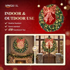 VINGLI 48 Inch Pre Lit Christmas Wreath with Remote, Light up Red Bow - Image 4