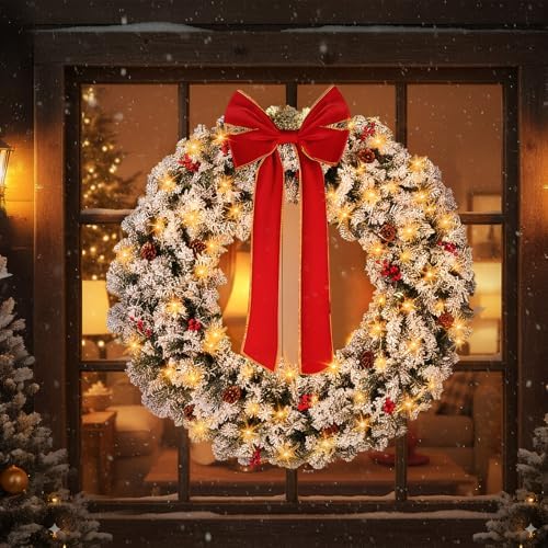 VINGLI 48 Inch Prelit Christmas Wreath Front Door, Wall Plug-in LED Decor - Image 5